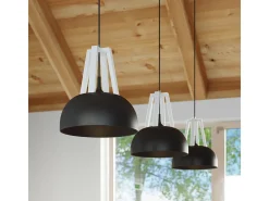 Lámparas colgantes Solivo moderno de acero/madera - 1 fuentes luminosas 3000K - L.30 x A.85 cm - blanco negro