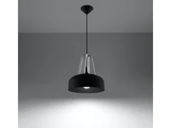 Lámparas colgantes Solivo moderno de acero/madera - 1 fuentes luminosas 4000K - L.30 x A.85 cm - blanco negro