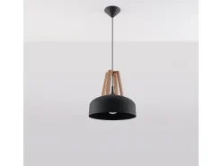 Lámparas colgantes Solivo moderno de acero/madera - 1 fuentes luminosas 3000K - L.30 x A.85 cm - negro/madera natural