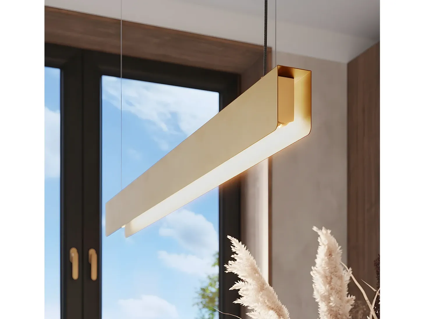 Lámparas Colgantes Spark Moderno De Acero - 1 Fuentes Luminosas - L.100 X A.120 Cm - Dorado