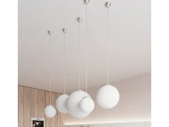 Lámparas colgantes Stera minimalista de acero/vidrio - 1 fuentes luminosas 4000K - L.20 x A.110 cm - blanco/cromo