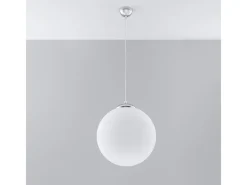 Lámparas colgantes Stera minimalista de acero/vidrio - 1 fuentes luminosas 3000K - L.40 x A.130 cm - blanco/cromo