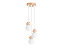 Lámparas colgantes Torch escandinavo de vidrio/madera - 3 fuentes luminosas 3000K - L.31 x A.124 cm - blanco/madera natural