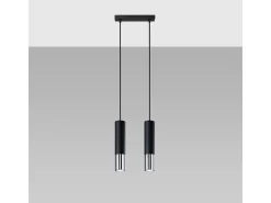 Lámparas colgantes Zarpex moderno de acero - 2 fuentes luminosas 3000K - L.30 x A.90 cm - negro/cromo