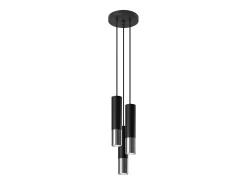 Lámparas colgantes Zarpex moderno de acero - 3 fuentes luminosas 3000K - L.20 x A.90 cm - negro/cromo