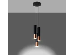 Lámparas colgantes Zarpex moderno de acero - 3 fuentes luminosas 4000K - L.20 x A.90 cm - negro/cobre