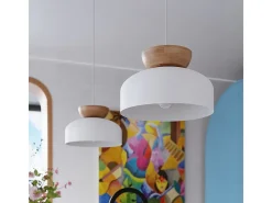 Lámparas colgantes Zeleron escandinavo de madera/acero - 1 fuentes luminosas 4000K - L.29,5 x A.130 cm - blanco/madera natural