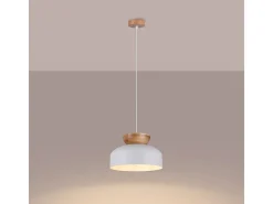 Lámparas colgantes Zeleron escandinavo de madera/acero - 1 fuentes luminosas 4000K - L.29,5 x A.130 cm - blanco/madera natural