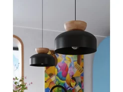 Lámparas colgantes Zeleron escandinavo de madera/acero - 1 fuentes luminosas 4000K - L.29,5 x A.130 cm - negro/madera natural