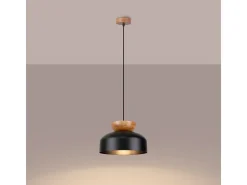 Lámparas colgantes Zeleron escandinavo de madera/acero - 1 fuentes luminosas 4000K - L.29,5 x A.130 cm - negro/madera natural