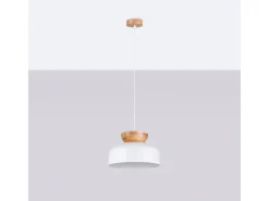 Lámparas colgantes Zeleron escandinavo de madera/acero - 1 fuentes luminosas 3000K - L.29,5 x A.130 cm - blanco/madera natural