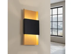 Lámparas De Pared Durlin Moderno De Acero - 2 Fuentes Luminosas - L.20 X A.40 Cm - Oro/Negro