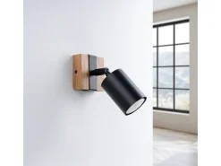 Lámparas De Pared Fager Escandinavo De Acero/Madera Natural - 1 Fuentes Luminosas - L.8 X A.13 Cm - Negro/Madera Natural