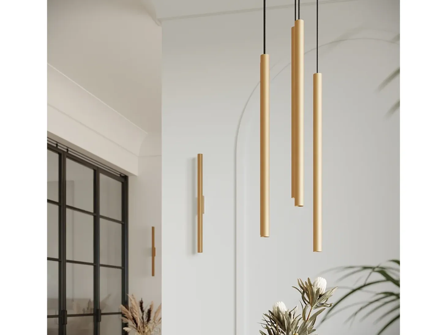Lámparas De Pared Pastelo Moderno De Acero - 2 Fuentes Luminosas - L.2,5 X A.50 Cm - Dorado