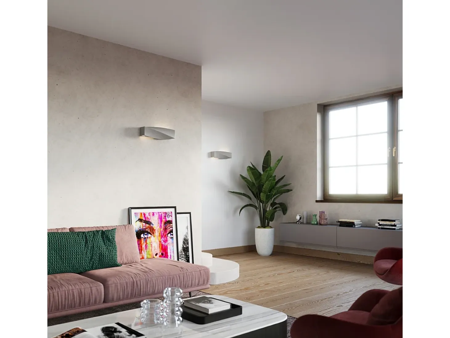 Lámparas de pared Sigmonix moderno de cerámica/vidrio - 1 fuentes luminosas 3000K - L.42 x A.14 cm - gris