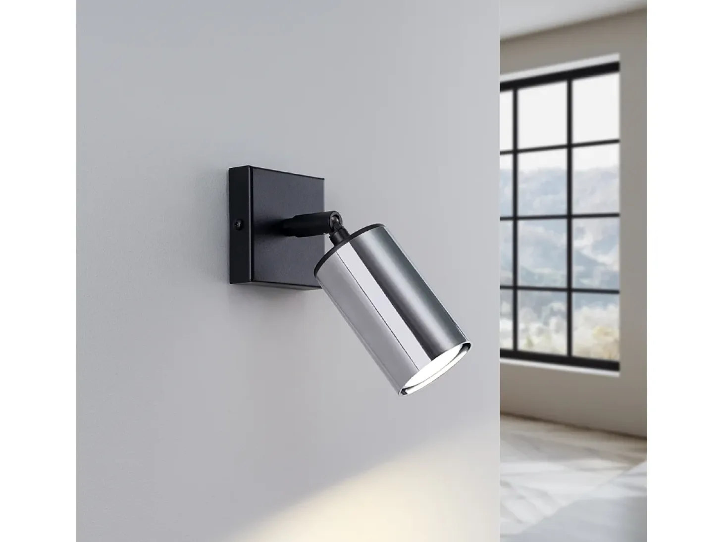 Lámparas De Pared Winx Moderno De Acero - 1 Fuentes Luminosas - L.8 X A.18,5 Cm - Negro/Cromo