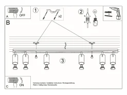 Lámparas de techo Briix moderno de acero - 6 fuentes luminosas 3000K - L.118 x A.16 cm - negro