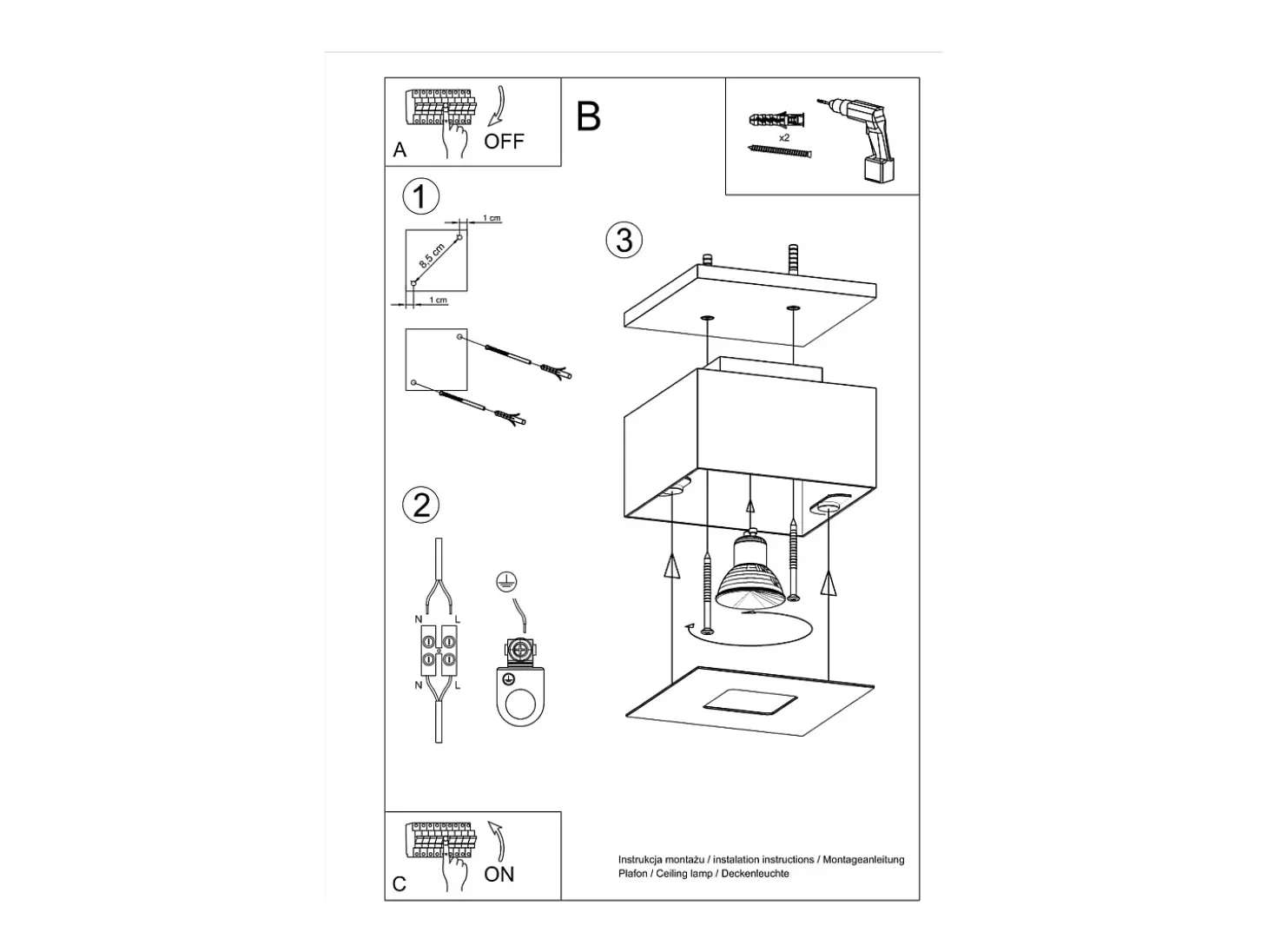 Lámparas De Techo Mono Minimalista De Acero - 1 Fuentes Luminosas - L.14 X A.11 Cm - Blanco Negro