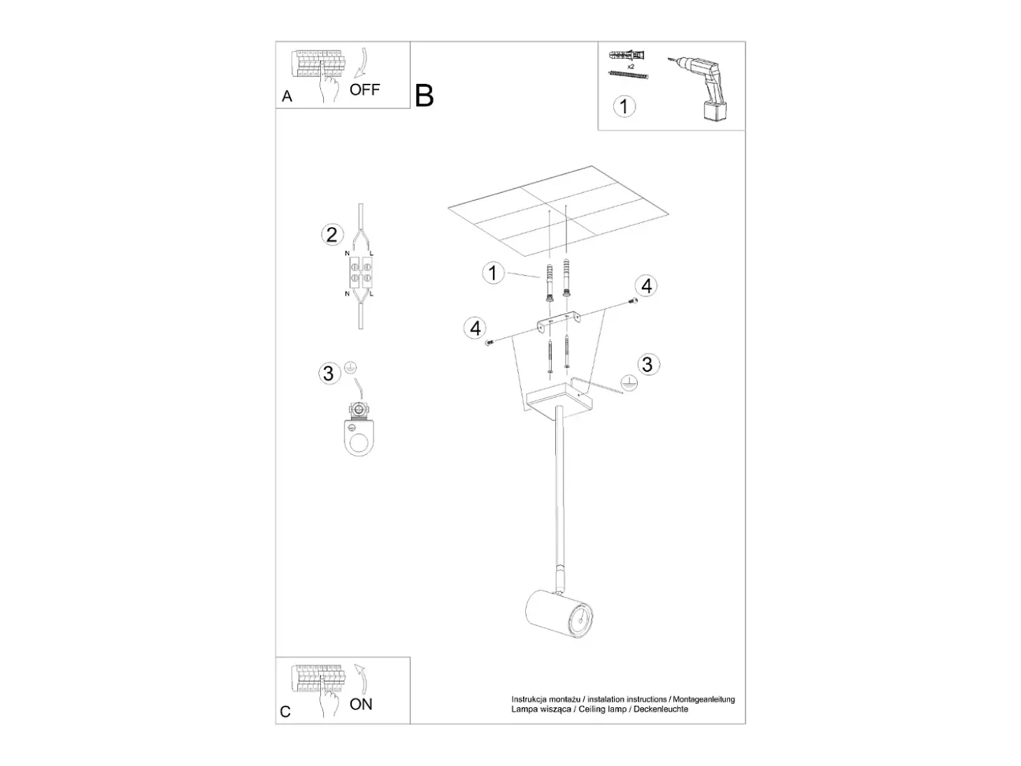 Lámparas de techo Novatel moderno de acero - 1 fuentes luminosas 4000K - L.10 x A.33 cm - negro