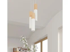 Lámparas de techo Poblano moderno de acero/madera - 1 fuentes luminosas 4000K - L.6 x A.30 cm - madera natural/blanco