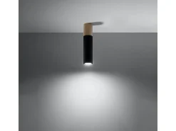 Lámparas de techo Poblano moderno de acero/madera - 1 fuentes luminosas 4000K - L.6 x A.30 cm - madera natural/negro
