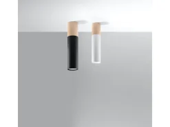 Lámparas de techo Poblano moderno de acero/madera - 1 fuentes luminosas 3000K - L.6 x A.30 cm - madera natural/negro