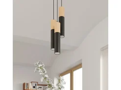 Lámparas de techo Poblano moderno de acero/madera - 1 fuentes luminosas 3000K - L.6 x A.30 cm - madera natural/negro