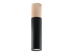Lámparas de techo Poblano moderno de acero/madera - 1 fuentes luminosas 3000K - L.6 x A.30 cm - madera natural/negro