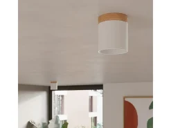 Lámparas De Techo Rif Escandinavo De Madera/Aluminio - 1 Fuentes Luminosas - L.12 X A.14 Cm - Blanco/Madera Natural
