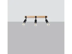 Lámparas de techo Shad moderno de acero/madera - 3 fuentes luminosas 3000K - L.53 x A.14 cm - madera negra