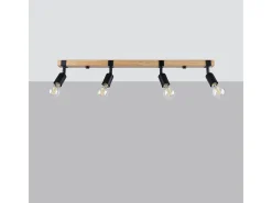 Lámparas de techo Shad moderno de acero/madera - 4 fuentes luminosas 3000K - L.89 x A.14 cm - madera negra