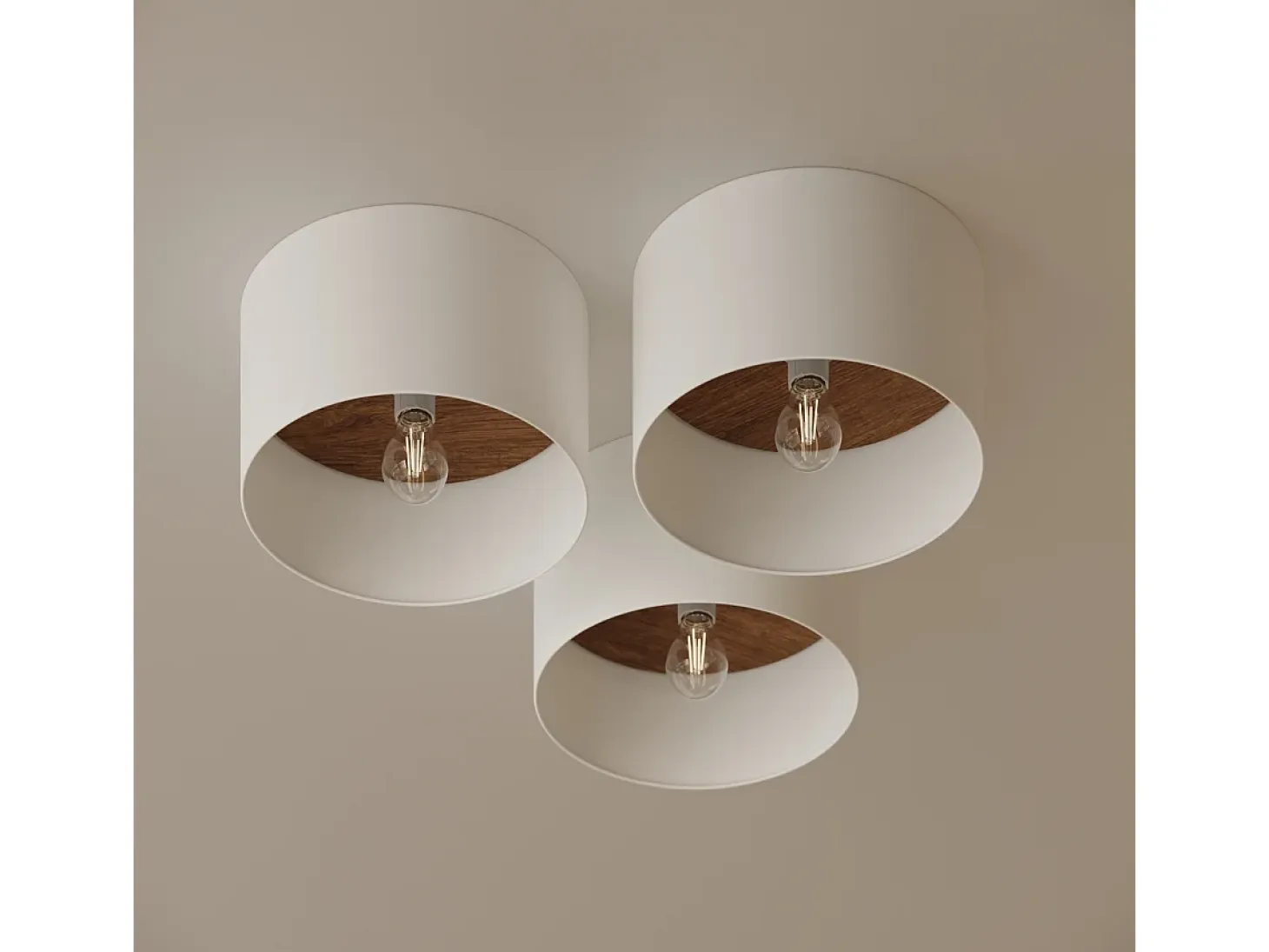 Lámparas de techo Straylon escandinavo de tela/madera/acero - 1 fuentes luminosas 4000K - L.35 x A.20 cm - blanco/marrón oscuro
