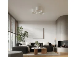 Lámparas de techo Straylon escandinavo de tela/madera/acero - 1 fuentes luminosas 3000K - L.35 x A.20 cm - blanco/marrón claro