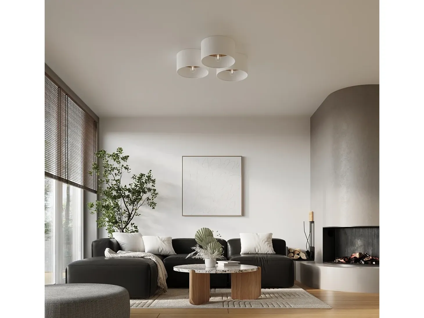 Lámparas de techo Straylon escandinavo de tela/madera/acero - 1 fuentes luminosas 4000K - L.35 x A.20 cm - blanco/marrón claro