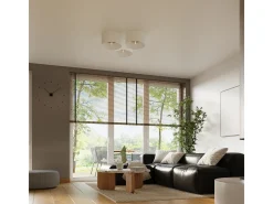 Lámparas de techo Straylon escandinavo de tela/madera/acero - 1 fuentes luminosas 4000K - L.35 x A.20 cm - blanco/marrón claro