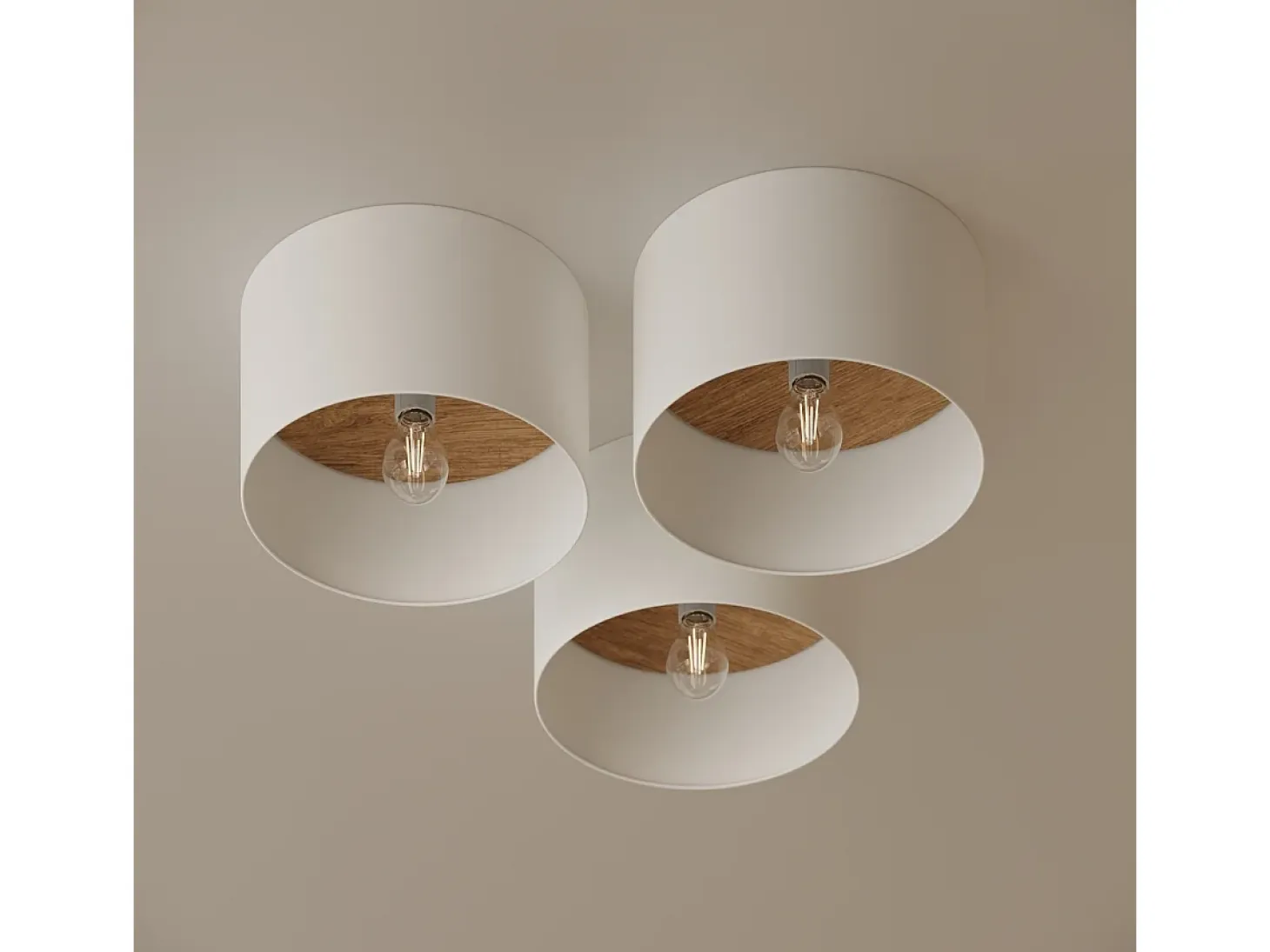 Lámparas de techo Straylon escandinavo de tela/madera/acero - 1 fuentes luminosas 4000K - L.35 x A.20 cm - blanco/marrón claro