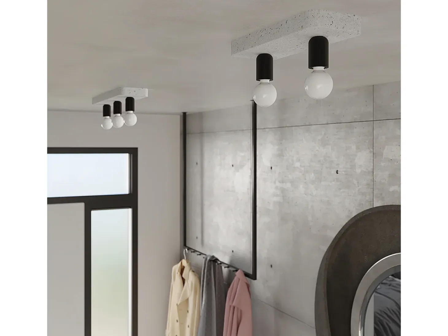 Lámparas De Techo Tavo Industrial De Concreto - 2 Fuentes Luminosas - L.35 X A.10 Cm - Gris