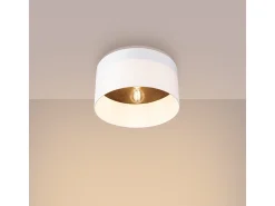 Lámparas De Techo Telesto Escandinavo De Tela/Madera/Acero - 1 Fuentes Luminosas - L.35 X A.20 Cm - Blanco/Marrón Oscuro
