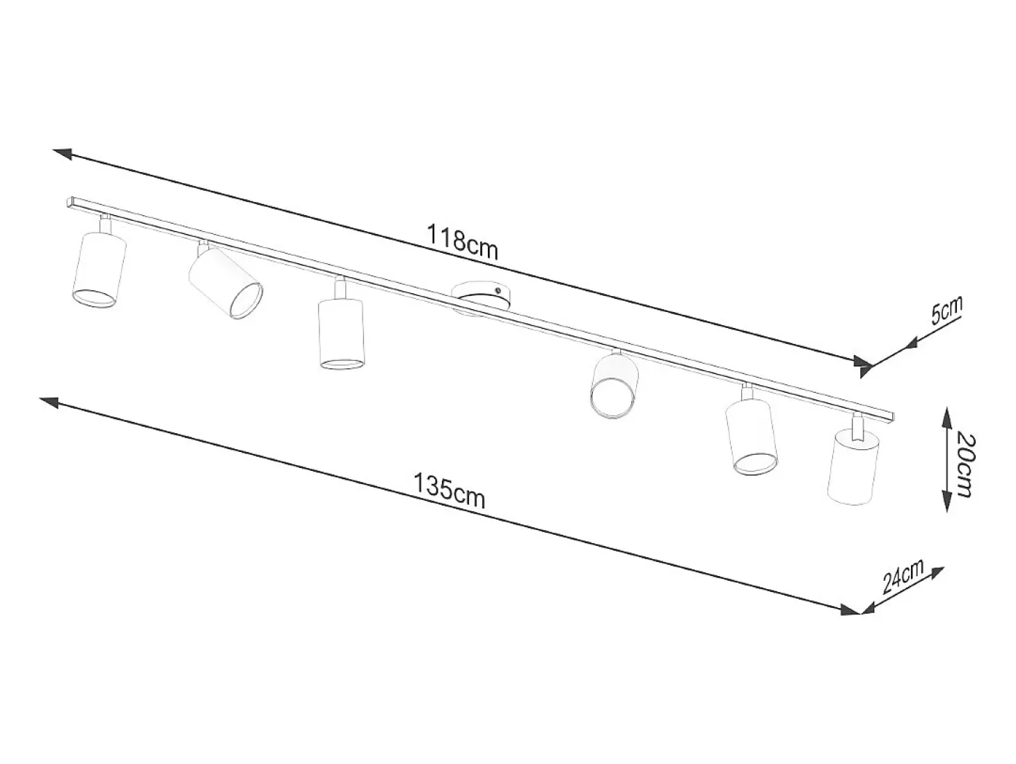 Lámparas de techo Torim moderno de acero - 6 fuentes luminosas 4000K - L.135 x A.20 cm - negro