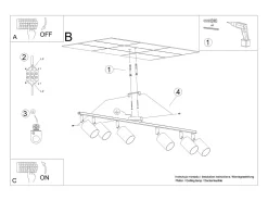 Lámparas de techo Torim moderno de acero - 6 fuentes luminosas 4000K - L.135 x A.20 cm - negro