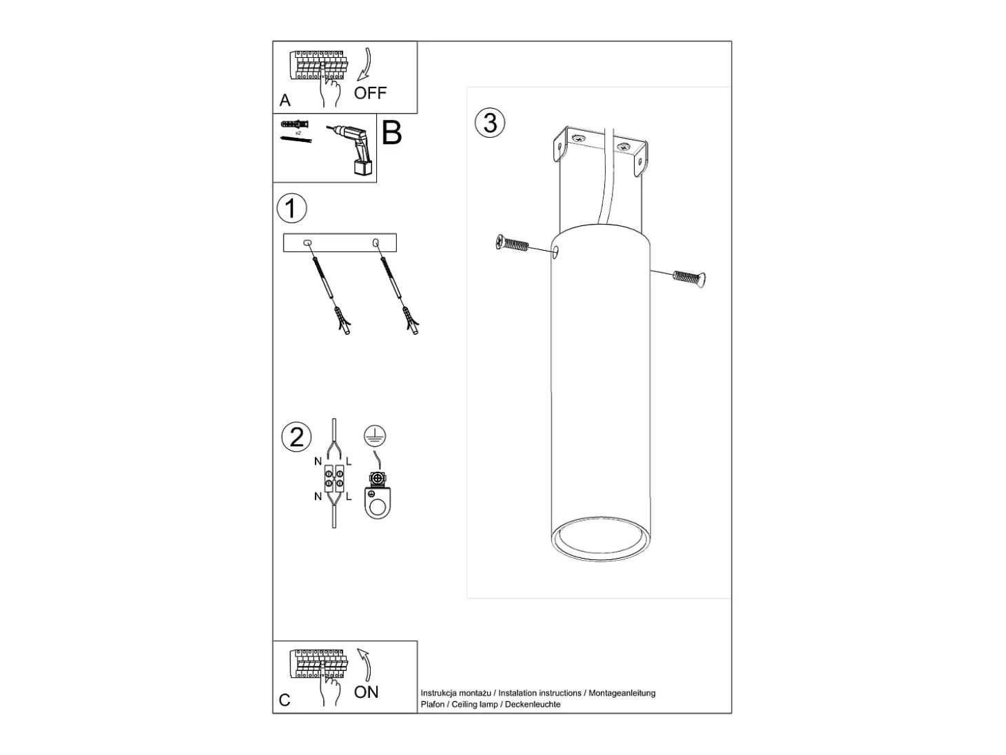 Lámparas de techo Toris moderno de acero - 1 fuentes luminosas 4000K - L.6 x A.20 cm - negro