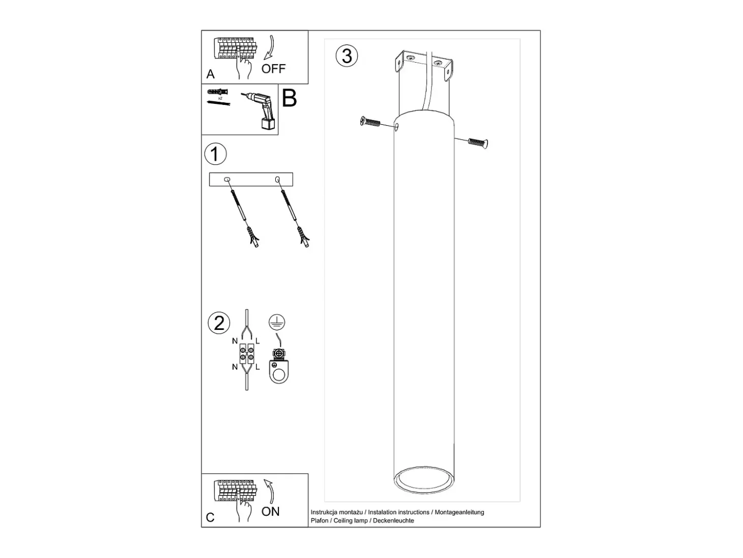 Lámparas de techo Toris moderno de acero - 1 fuentes luminosas 4000K - L.6 x A.40 cm - negro