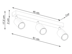 Lámparas De Techo Verdo Moderno De Acero/Madera - 3 Fuentes Luminosas - L.61 X A.17,5 Cm - Madera Blanca