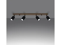 Lámparas De Techo Verdo Moderno De Acero/Madera - 4 Fuentes Luminosas - L.96 X A.17,5 Cm - Madera Negra