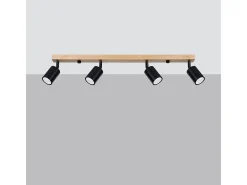 Lámparas De Techo Verdo Moderno De Acero/Madera - 4 Fuentes Luminosas - L.96 X A.17,5 Cm - Madera Negra
