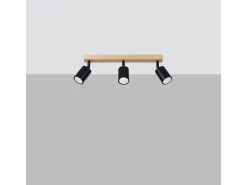 Lámparas De Techo Verdo Moderno De Acero/Madera - 3 Fuentes Luminosas - L.61 X A.17,5 Cm - Madera Negra