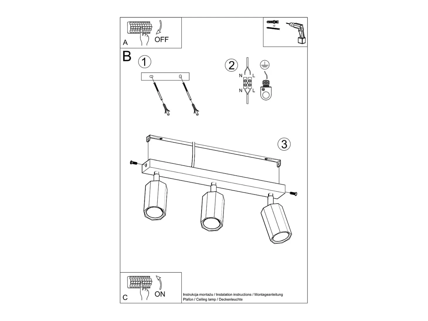 Lámparas de techo Xenor escandinavo de madera - 3 fuentes luminosas 3000K - L.45 x A.20 cm - roble