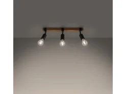 Lámparas De Techo Zuca Moderno De Acero/Madera - 3 Fuentes Luminosas - L.53 X A.14 Cm - Madera Negra