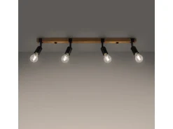 Lámparas De Techo Zuca Moderno De Acero/Madera - 4 Fuentes Luminosas - L.89 X A.14 Cm - Madera Negra