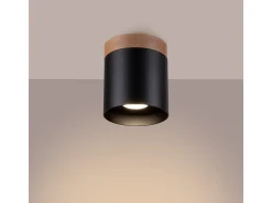 Lámparas de techo Zyn escandinavo de madera/aluminio - 1 fuentes luminosas 4000K - L.12 x A.14 cm - negro/madera natural